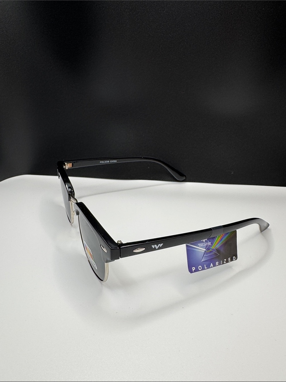 Classic Clubmaster-Style Polarized Sunglasses in Black - Picture 3 of 8